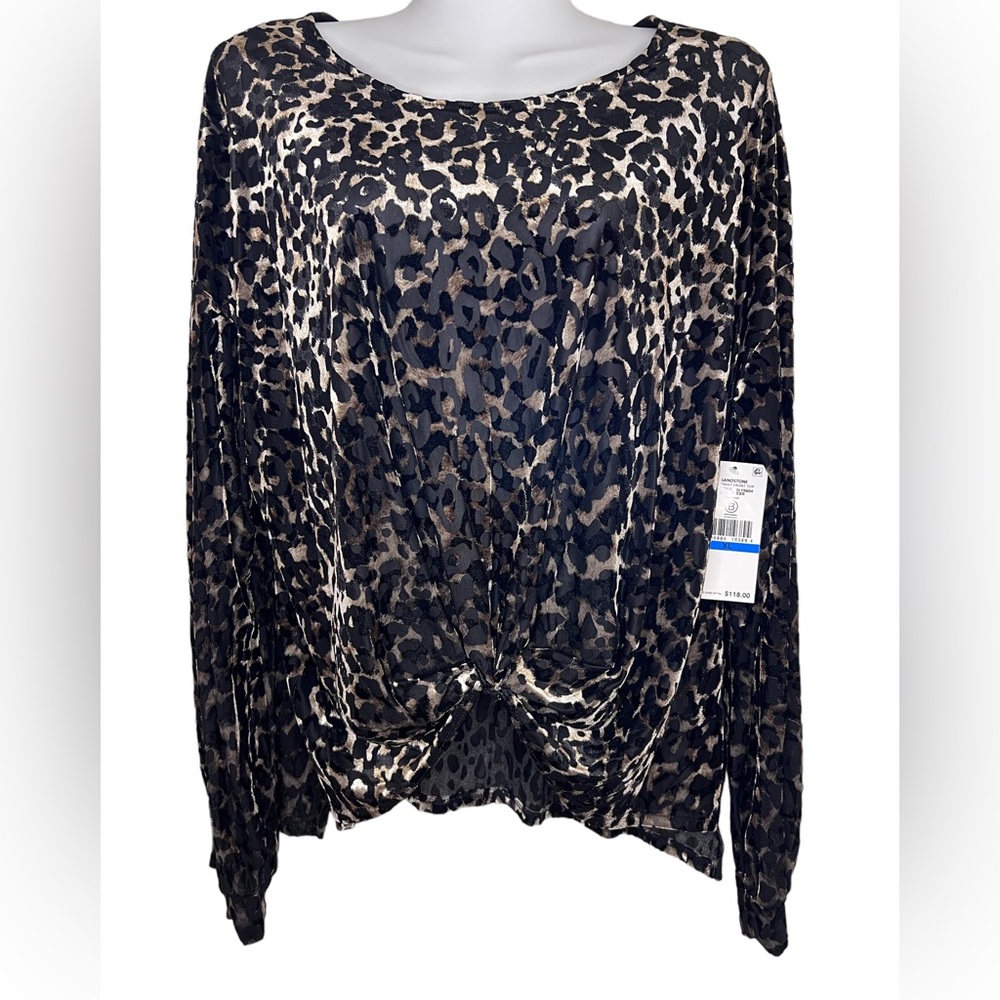 NWT Karen Kane Twist Front Top in Shimmery Leopard Velvet Burnout Size XL